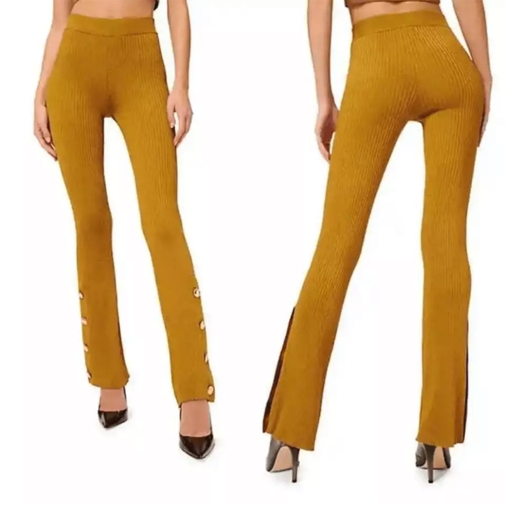 Good American Plaited Rib‎ Boss Flare Pants GoldenRod Womens GA Size 3 Large NEW